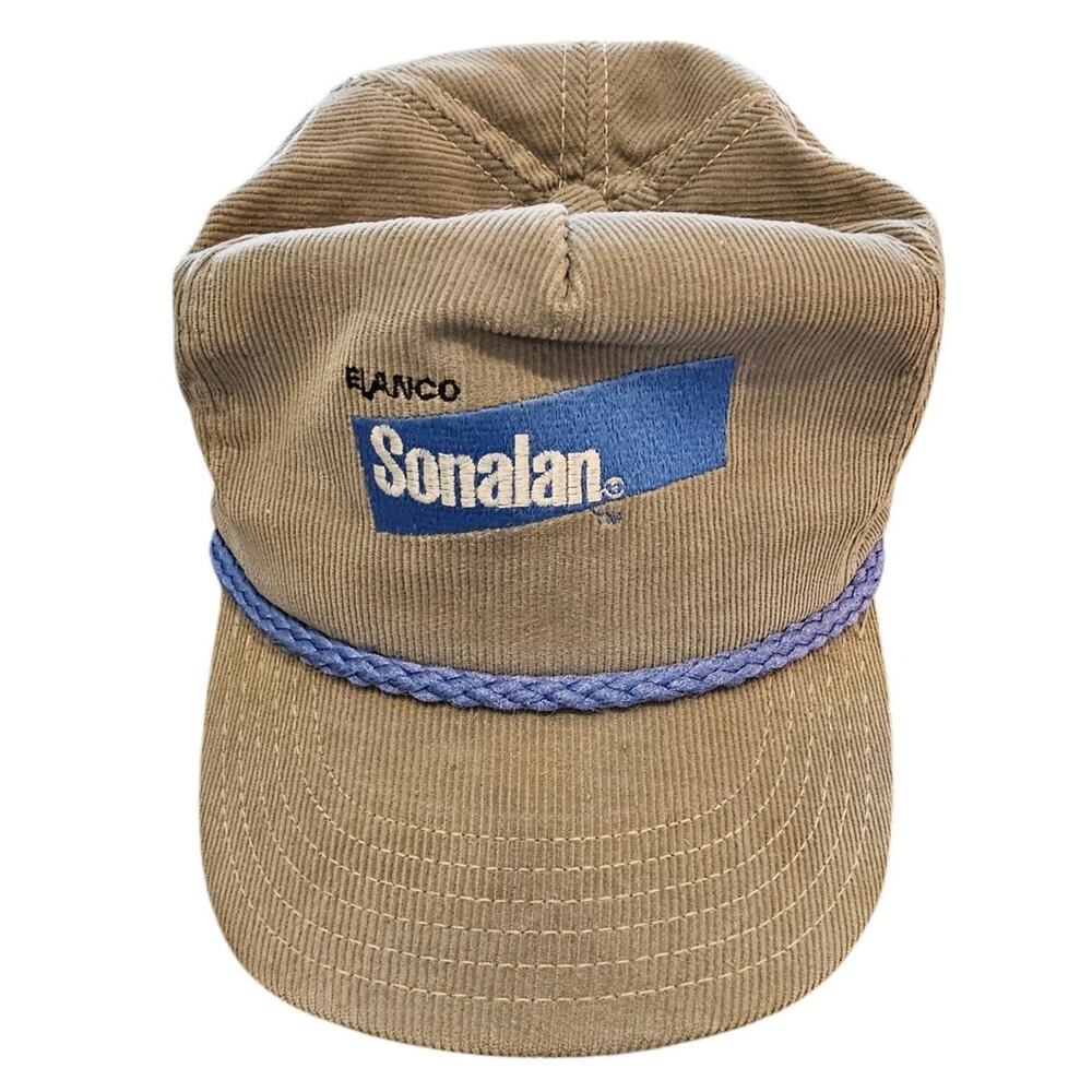 Elanco Sonalan Corduroy Hat Cap Gray Adult Used Mesh Snapback Vtg Usa